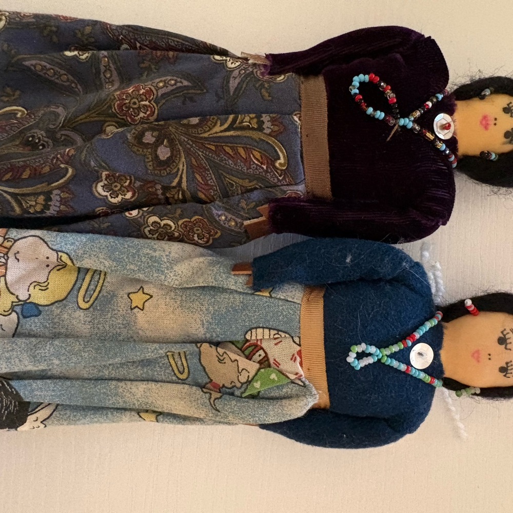 Handcrafted Doll Set with Blue and Purple Outfits